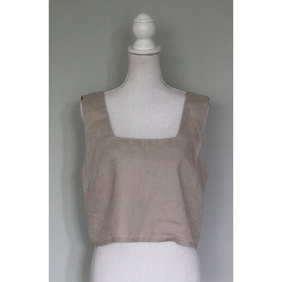 THE RESET R LABEL 100% Linen Beige Boxy Crop Top Tank, Size M Medium - Picture 2 of 12